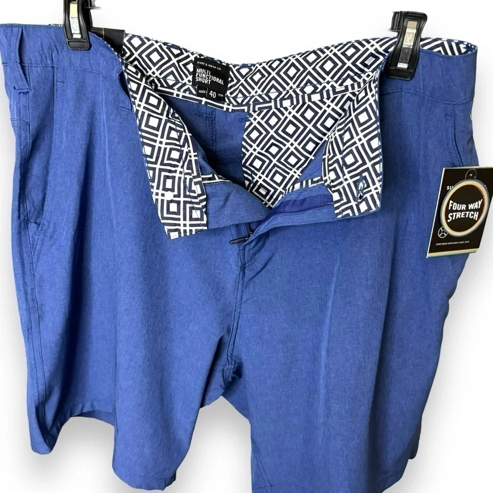 NWT Surf and Swim Co. Men’s Trunks Blue Multi Functional Shorts - Size 40